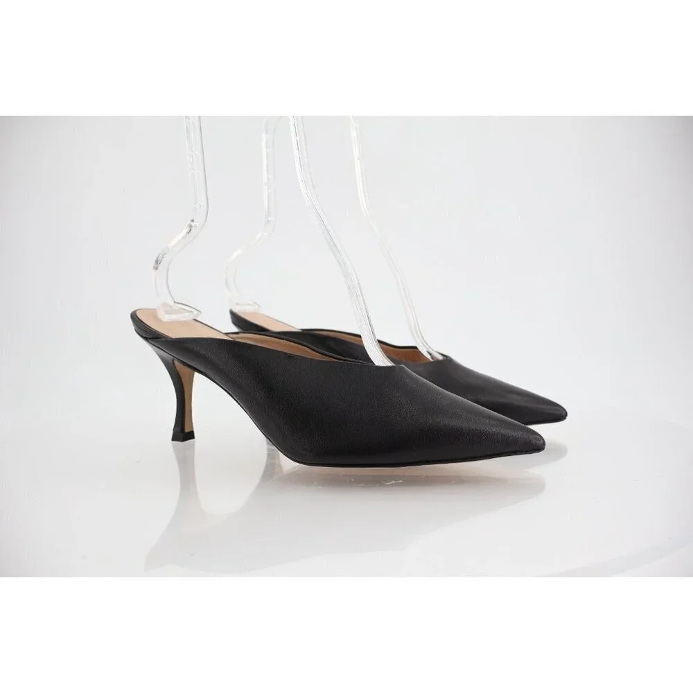 Stuart Weitzman Lula Pointed Toe Pump Size 10 B Black Leather Mule Stiletto Heel